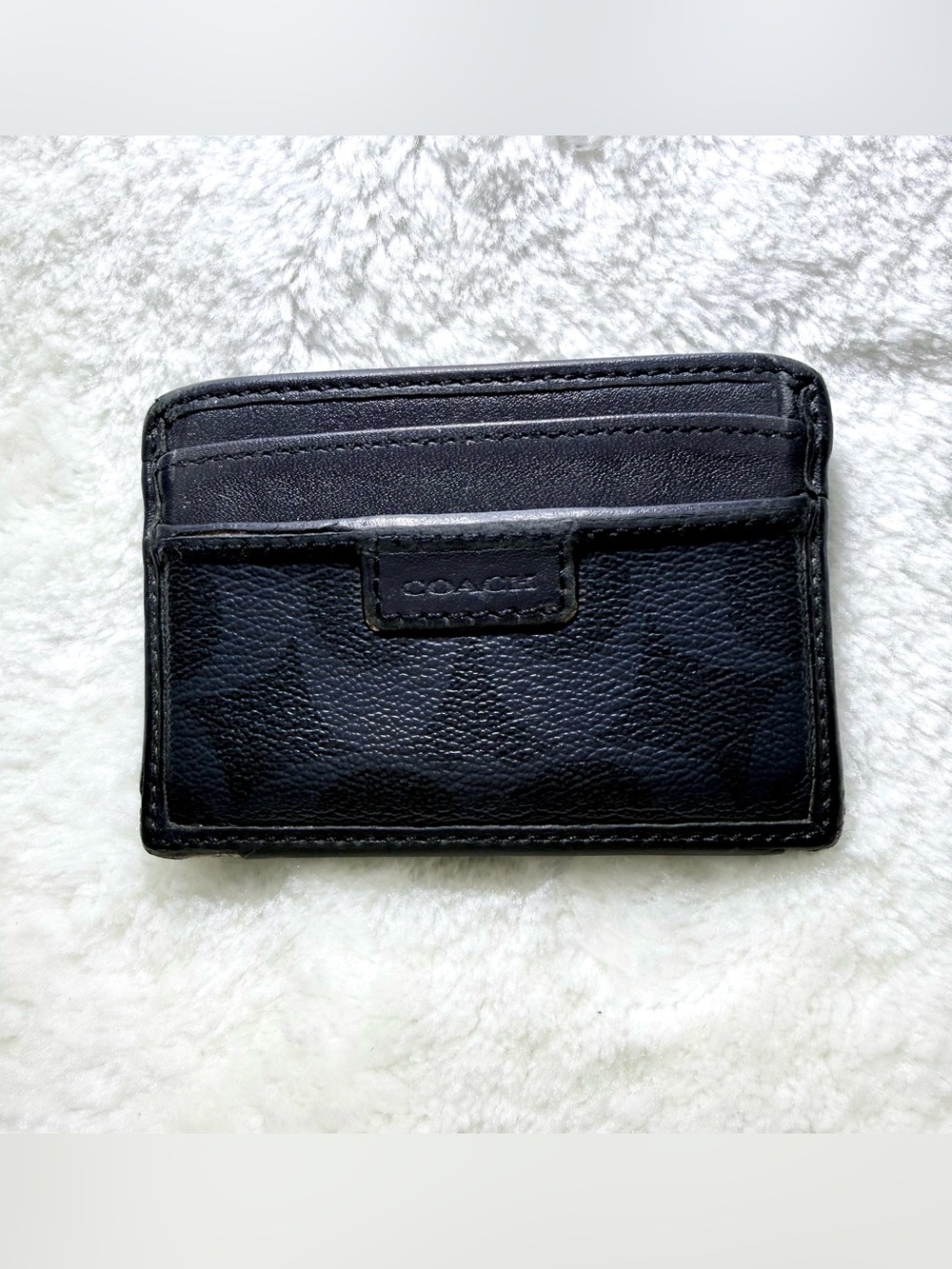 Coach men Card Case In Signature Canvas black and gray